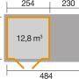 Grundriss Weka Holz-Gartenhaus Pesaro mit Flachdach, Maße: 489x293 cm.