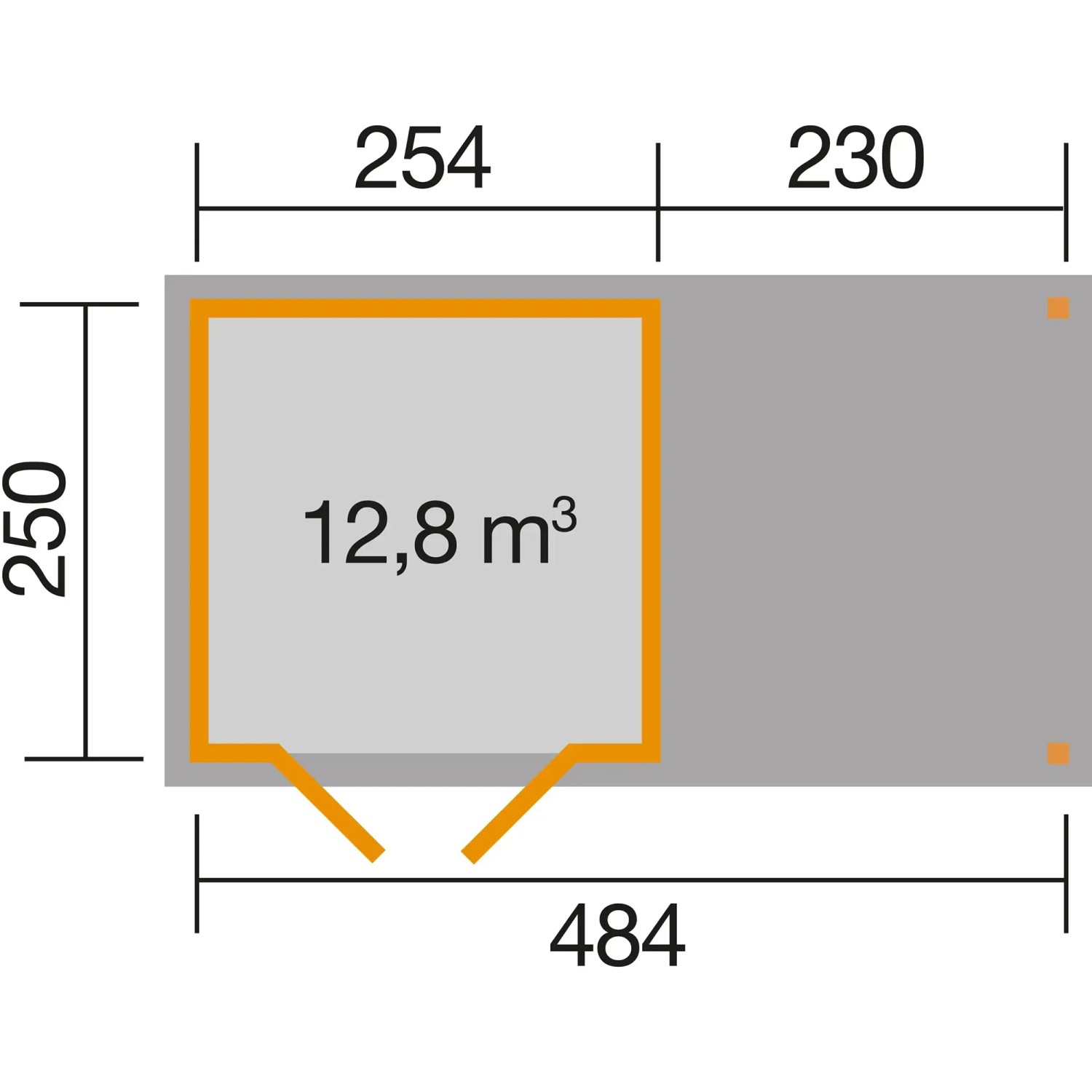 Grundriss Weka Holz-Gartenhaus Pesaro mit Flachdach, Maße: 489x293 cm.