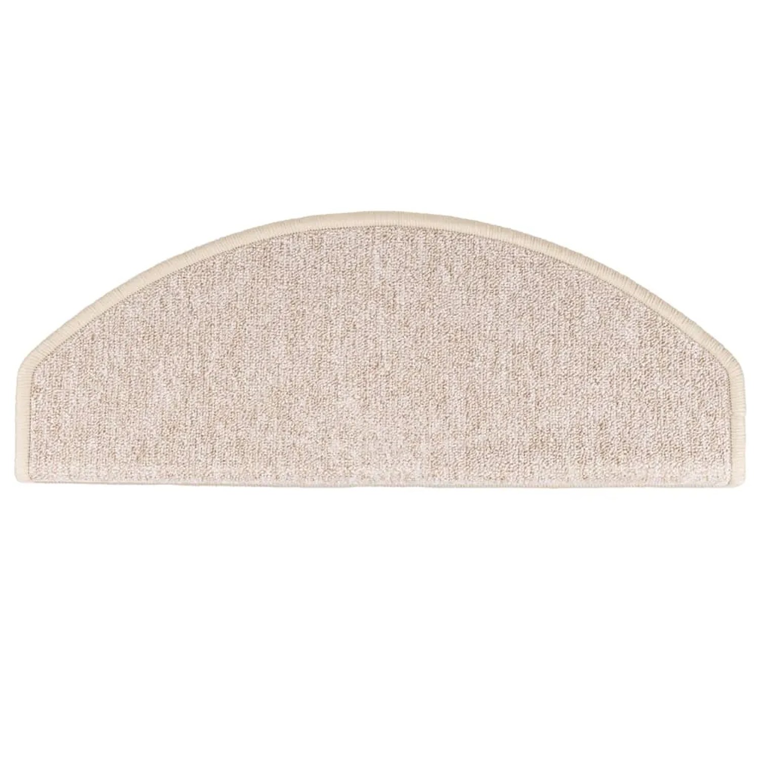 Halbrunde Stufenmatte in Taupe, getuftet, mit hellem Rand. Ideal für Treppen, rutschfest und schützend.