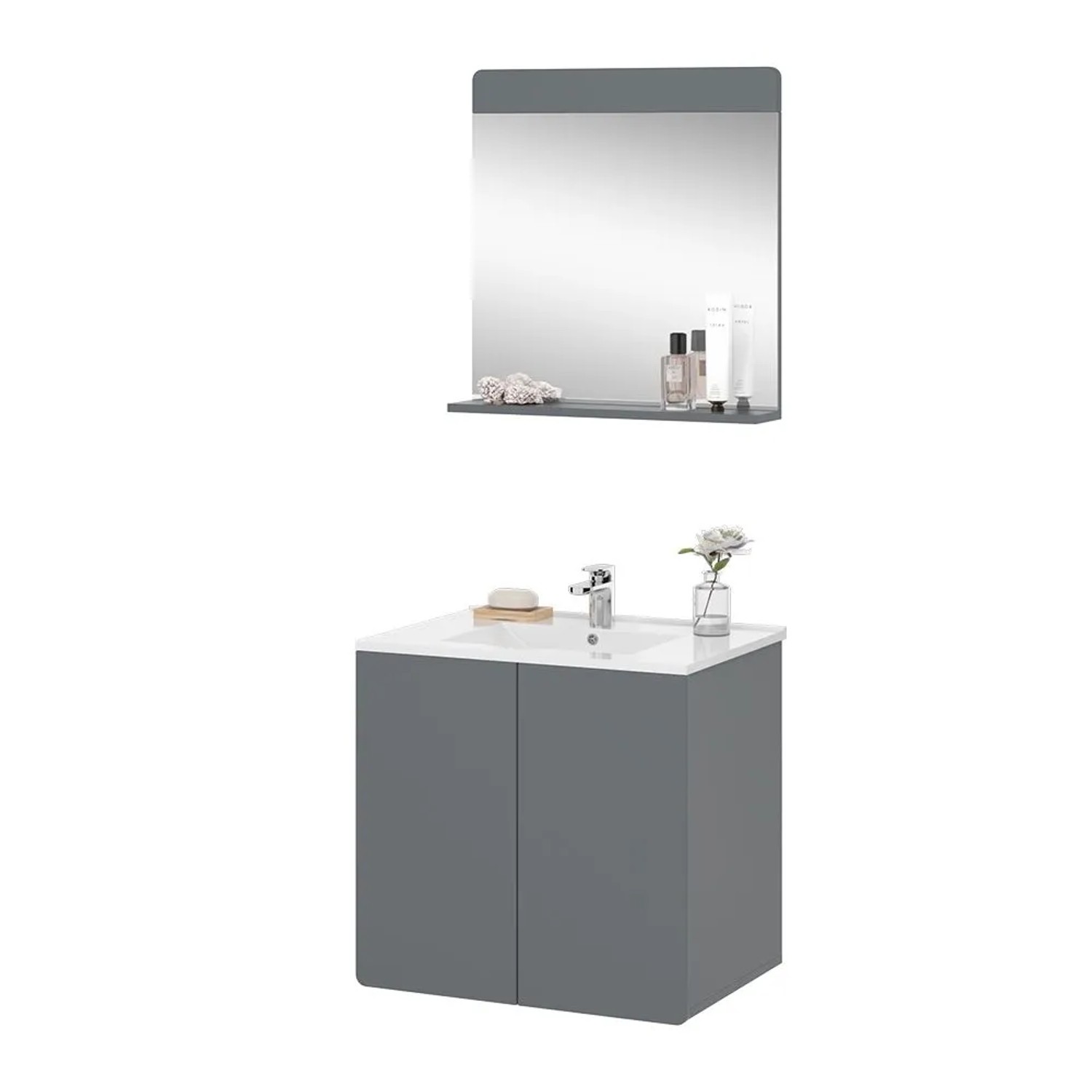 Vicco Badmöbel-Set Izan Grau mit Unterschrank und Spiegel. Modernes Design für Ihr Badezimmer.
