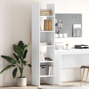Weißes vidaXL Bücherregal aus Holzwerkstoff mit 5 offenen Fächern, modern und schmal, für Bücher und Deko.