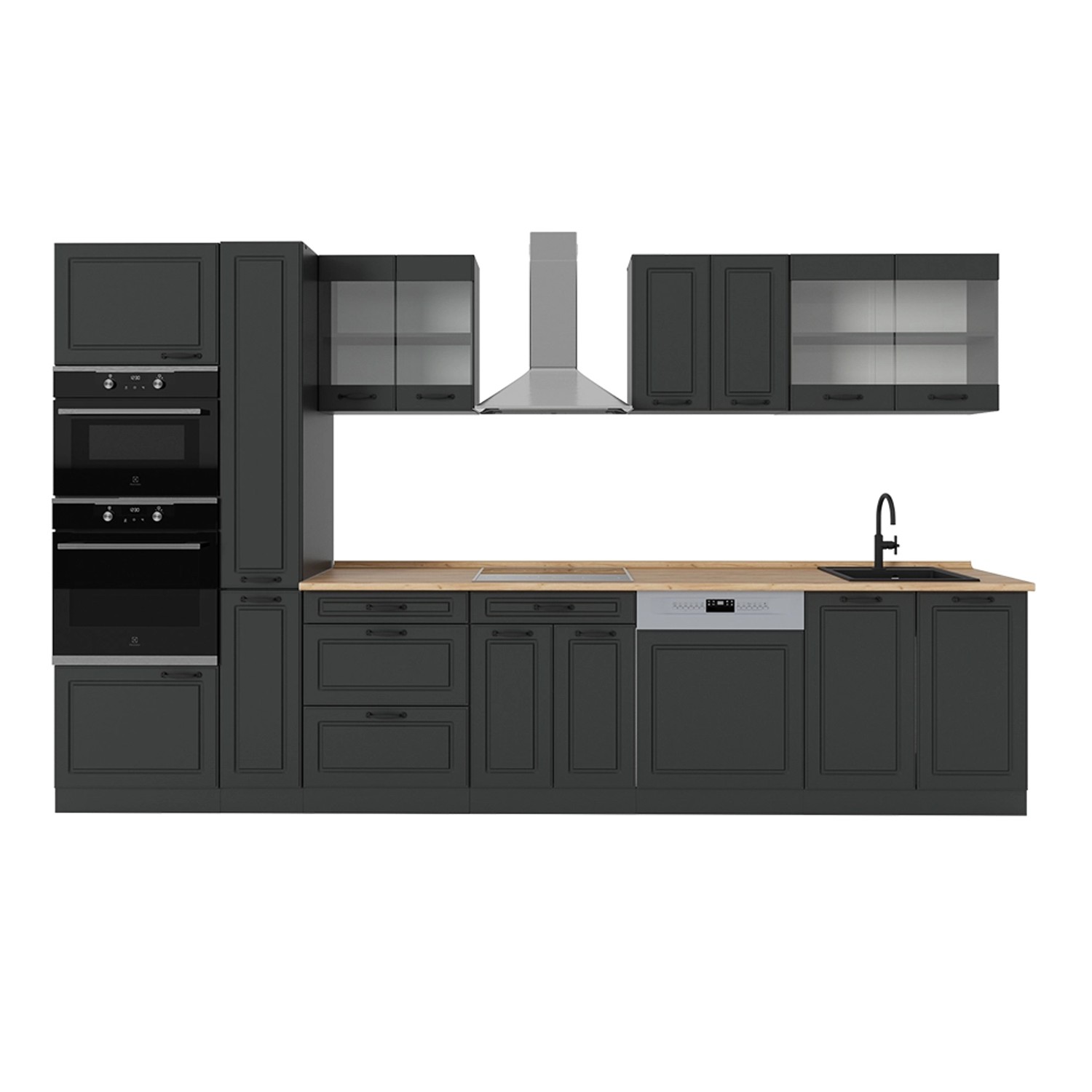 Vicco R-Line Küchenzeile Anthrazit Landhaus/Anthrazit 350 cm ohne Arbeitspl günstig online kaufen