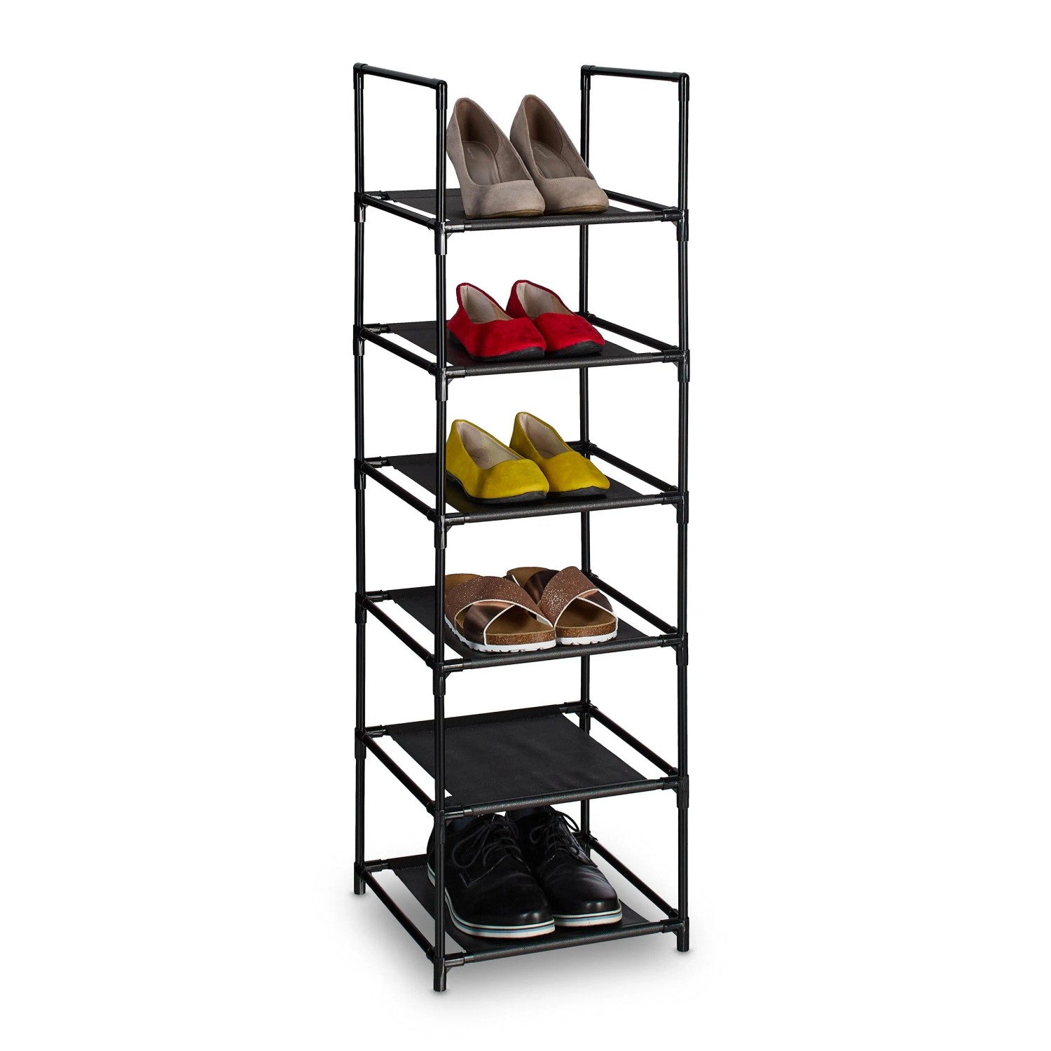 Relaxdays Schuhregal Stahl Vlies PP Schwarz Grau Schmal 6 Ebenen 106 cm x 33 cm x 33 cm 0,8 kg
