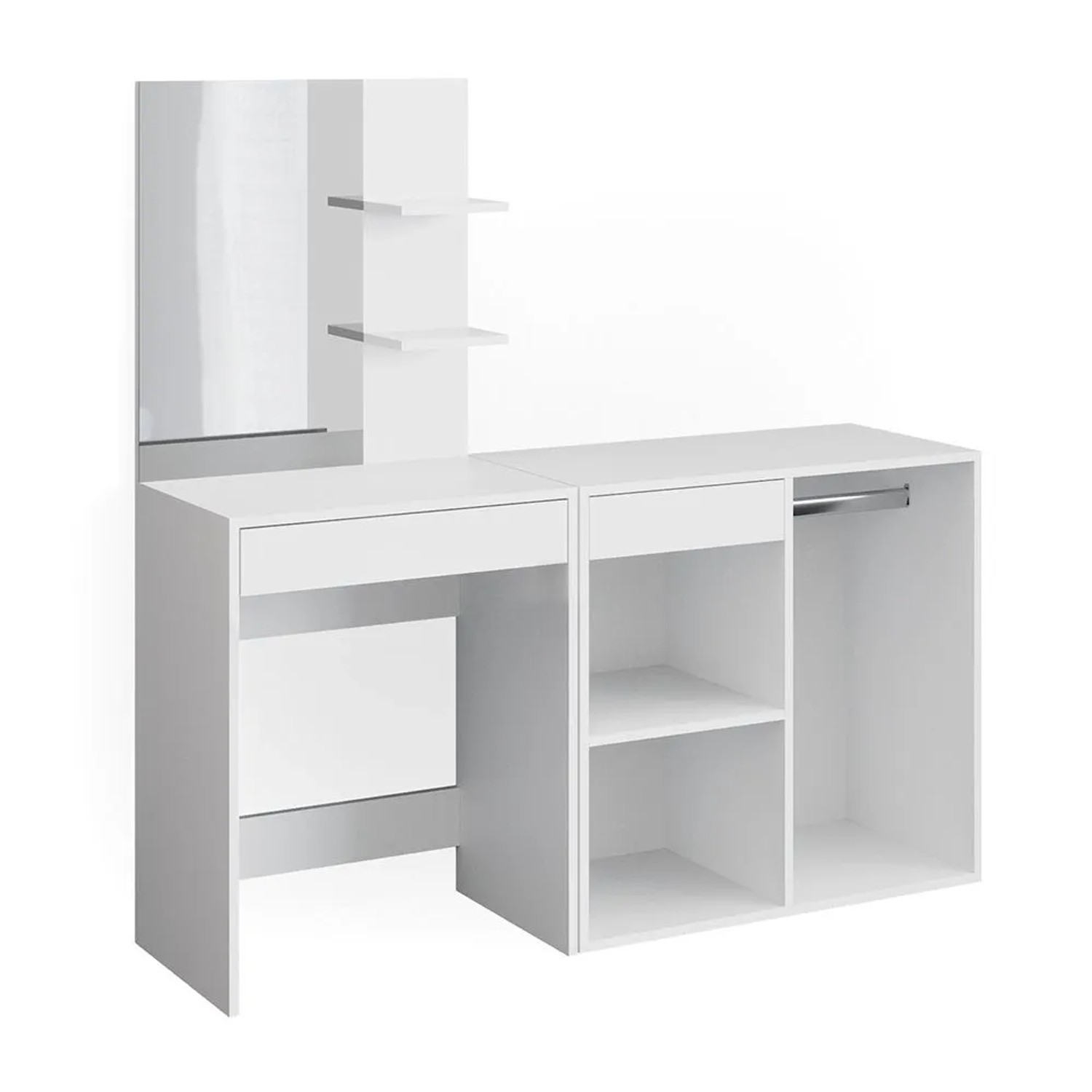 Vicco Schminktisch Isabelle Weiß 140 x 140 mit Spiegel und Anstellschrank