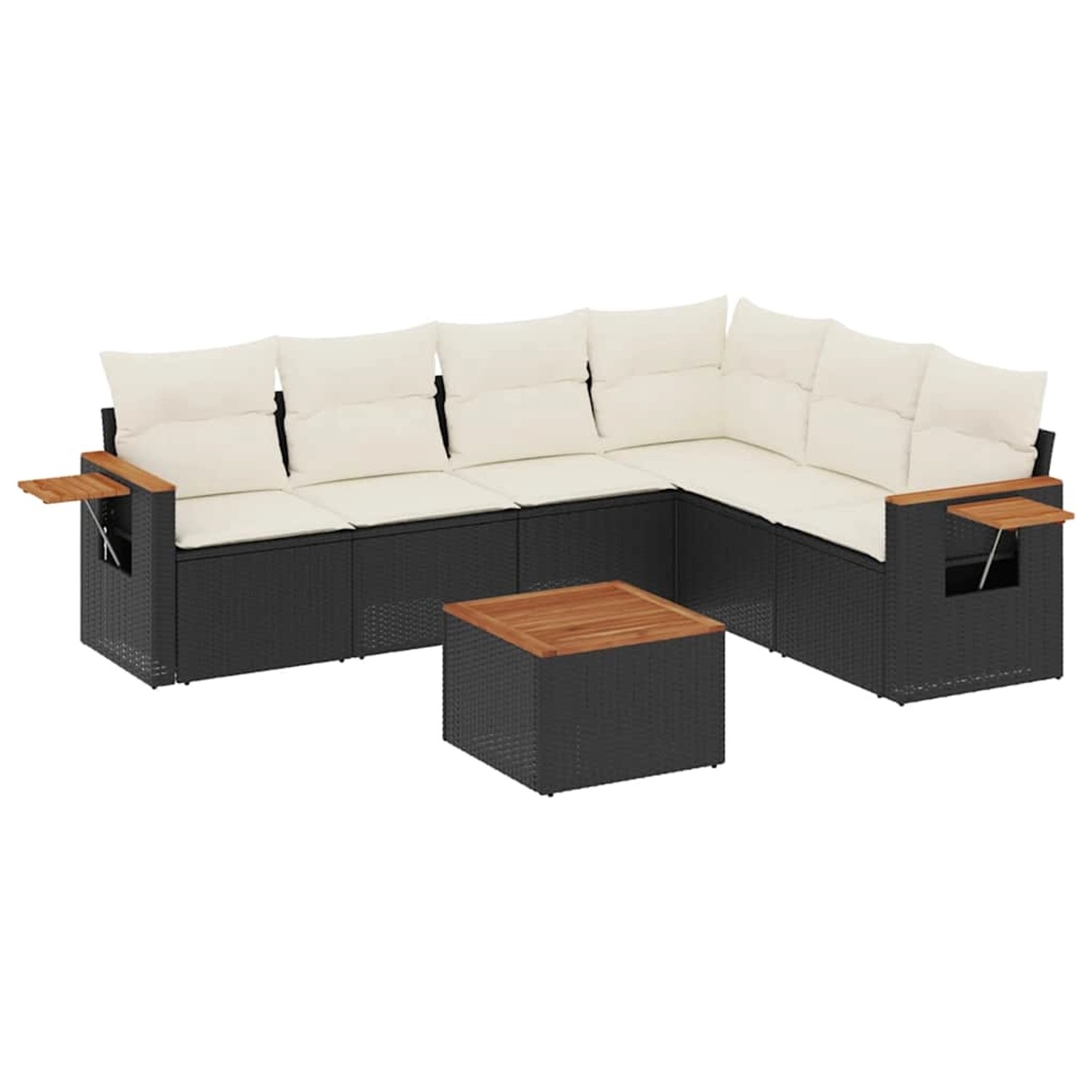 vidaXL 7-Tlg Garten-Sofagarnitur mit Kissen Schwarz Poly Rattan 3226847 günstig online kaufen