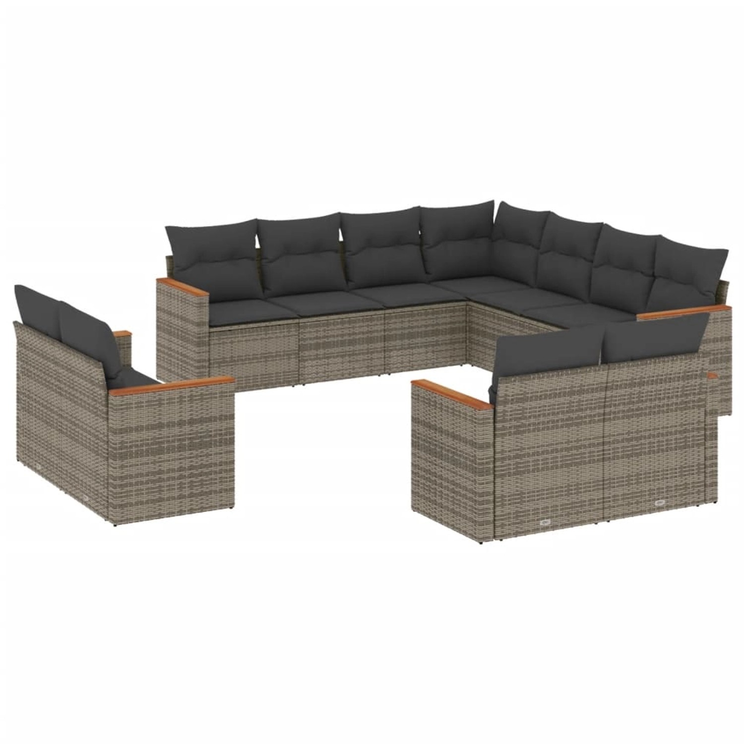 vidaXL 11-Tlg Garten-Sofagarnitur mit Kissen Grau Poly Rattan 3258903