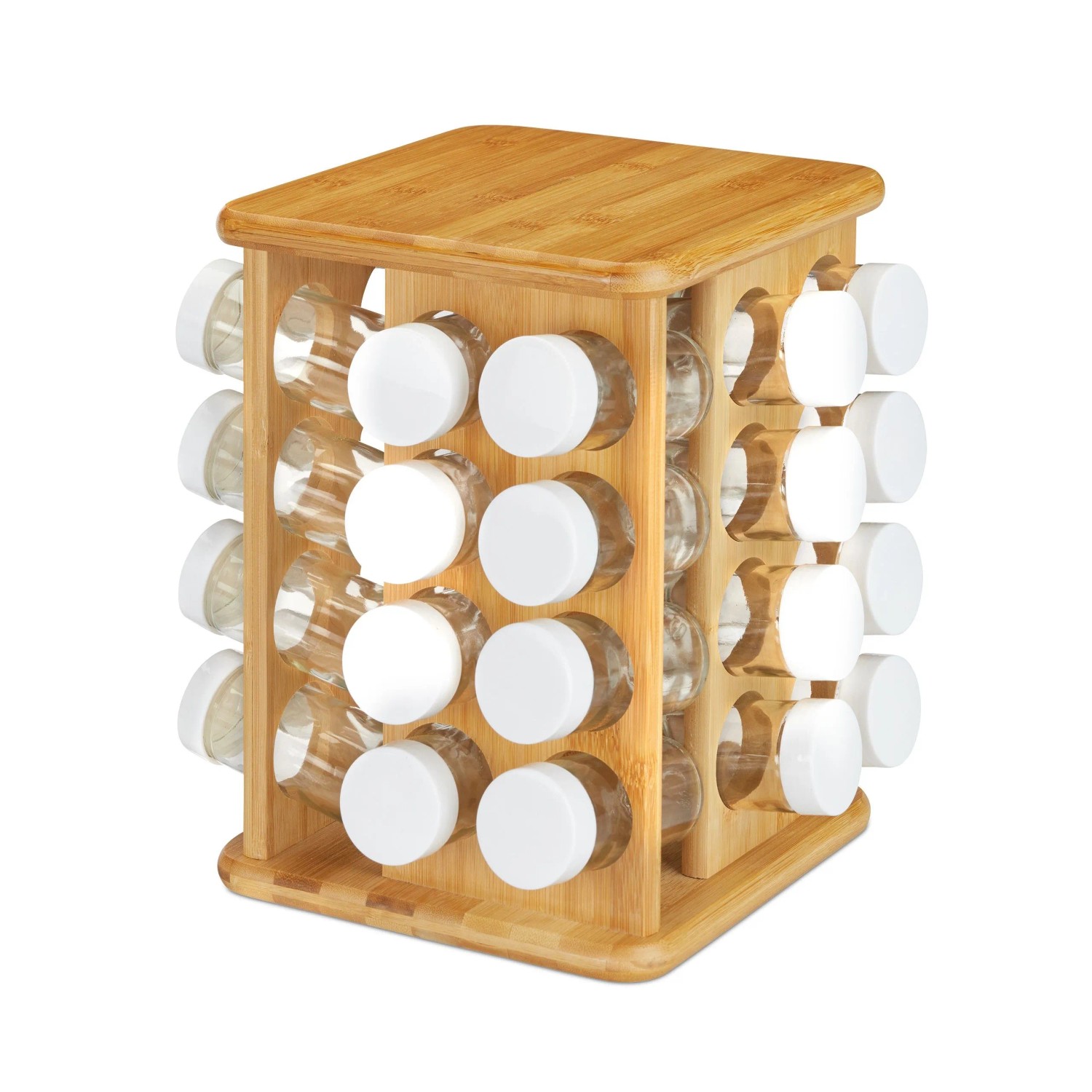 Relaxdays Gewürzkarussell Bambus Natur XXL Drehbar mit 32 Gläsern 28 cm x 25 cm x 25 cm 4,5 kg