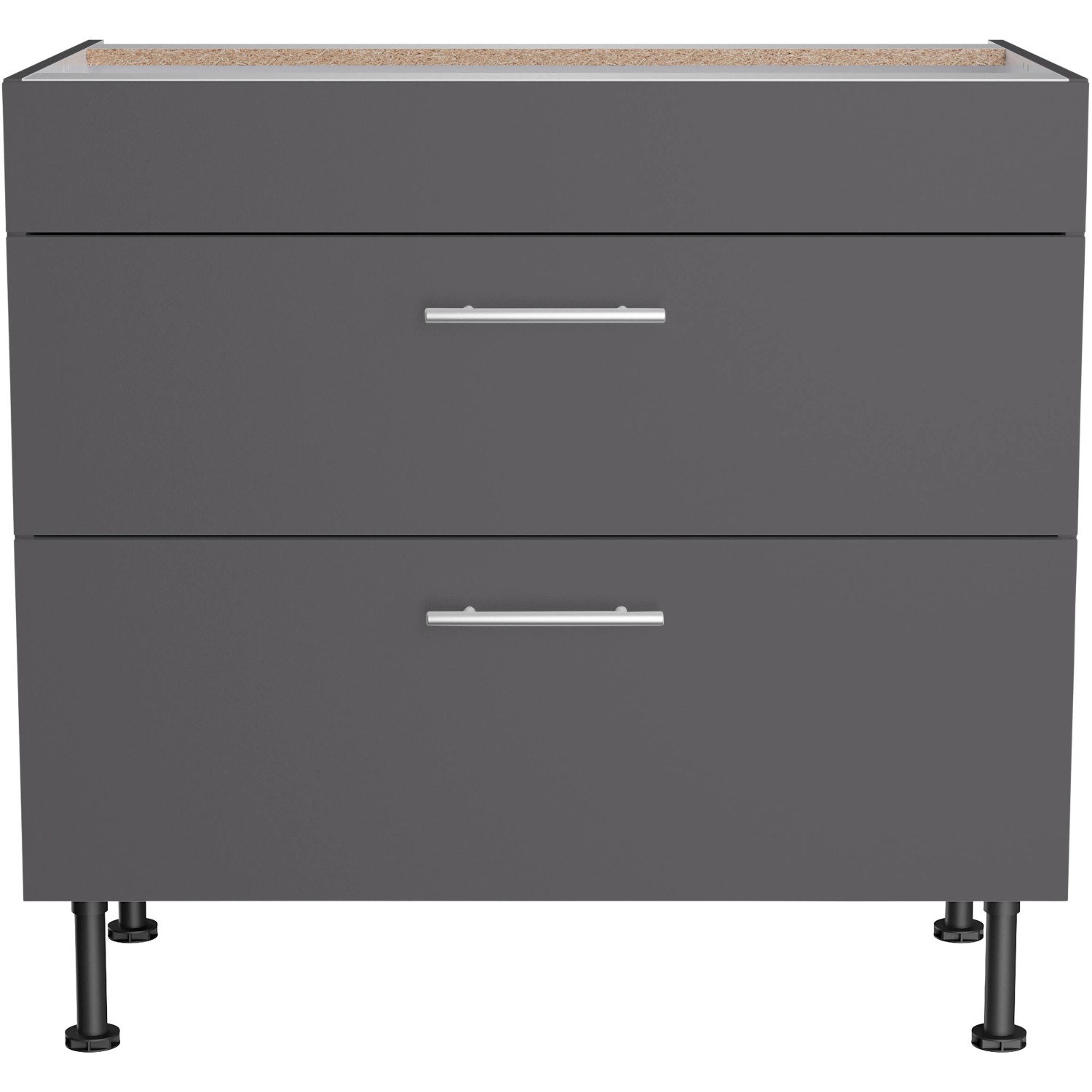 Optifit Unterschrank Ingvar420, 90 cm, Anthrazit Matt, mit 2 Auszügen und Edelstahlgriffen.