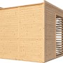 Bertilo Pavillon Garten-Lounge aus Holz, naturbelassen, mit Lamellenwand für Sichtschutz.