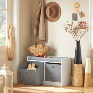 SoBuy Schuhbank mit Sitzfläche und 2 Grauen Körben Holz Weiß FSR65-K-DG