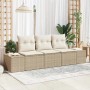 Beiges 3-teiliges Garten-Sofa-Set aus Poly Rattan von vidaXL. Modulares Lounge-Set mit Kissen für Garten oder Terrasse.