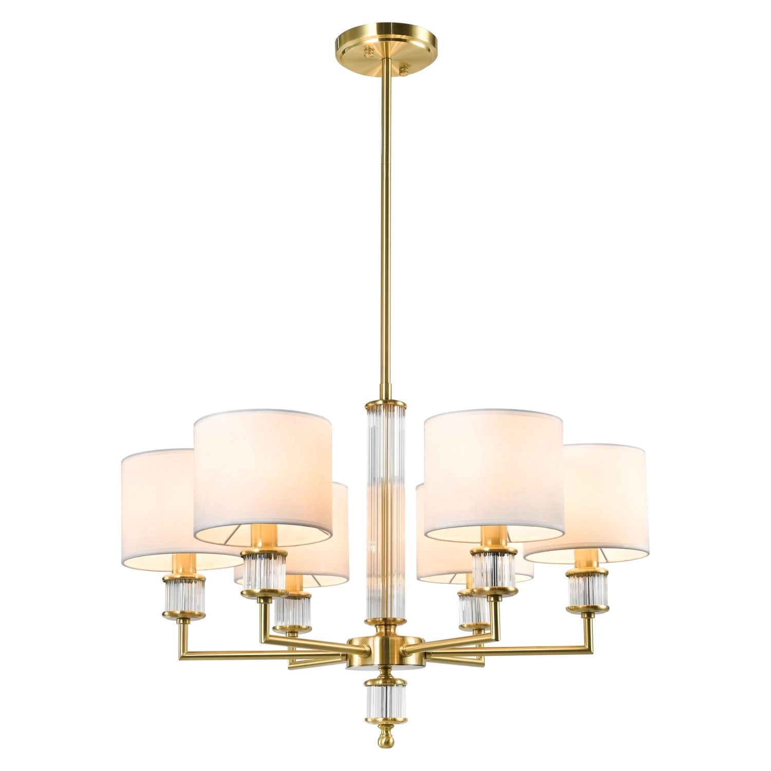 Licht-Erlebnisse Kronleuchter in Messing Weiß 67 cm Breit E14 Stoff Metall