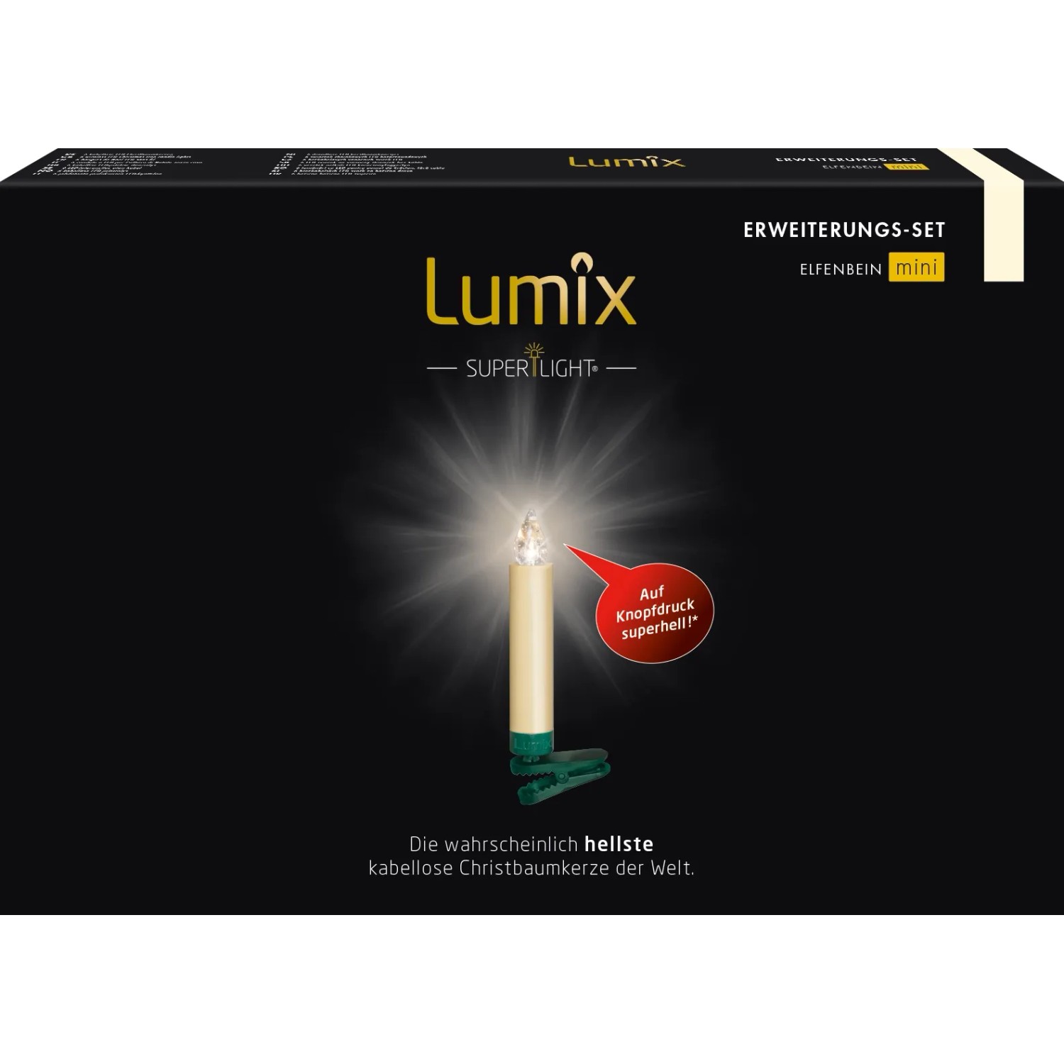 Lumix Mini Christbaumkerzen Elfenbein Erweiterungsset für Innenräume, 6 warmweiße LED Kerzen.