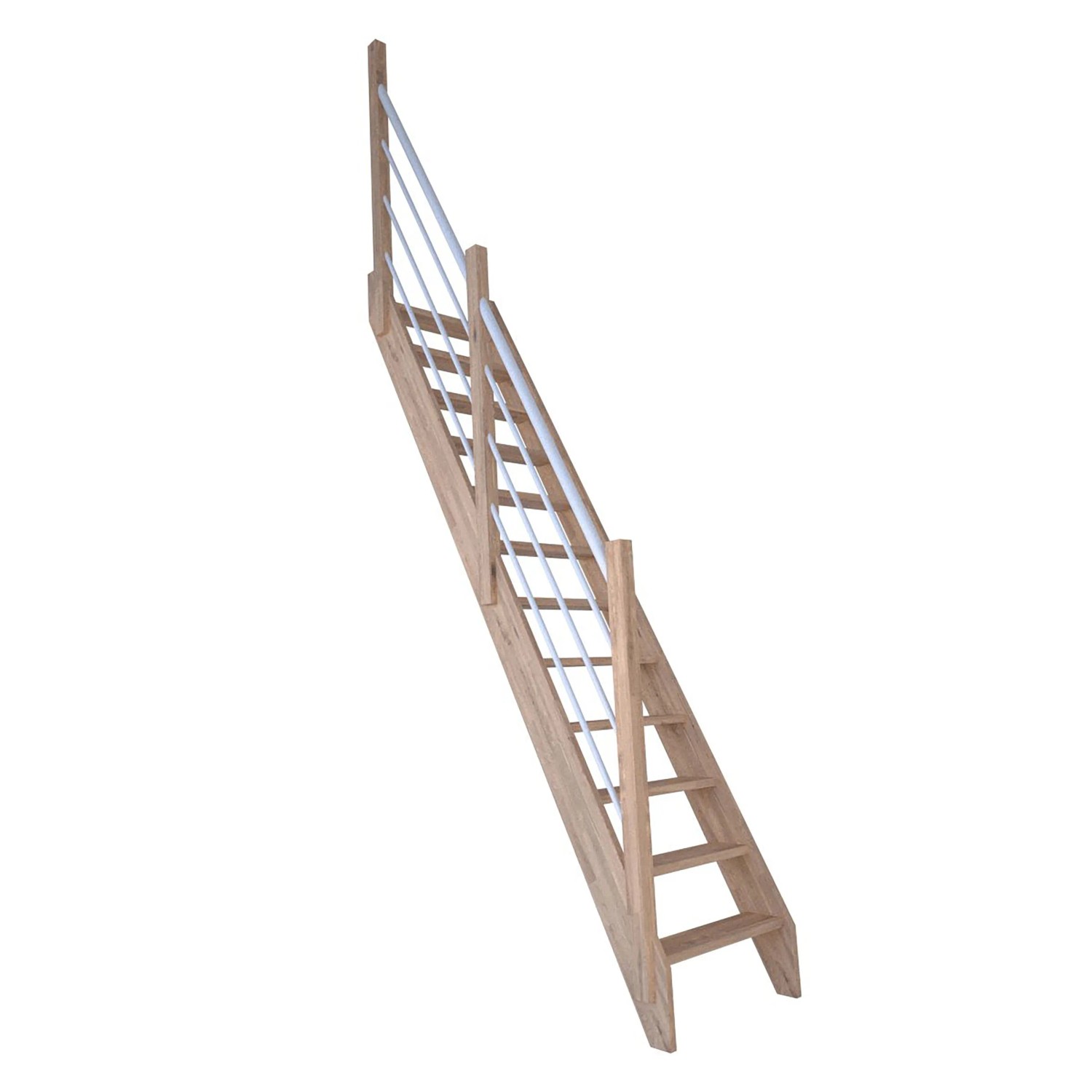 StarWood Treppe Eiche 3000 Holz-Edelstahl-Geländer Weiß Links FSC® günstig online kaufen