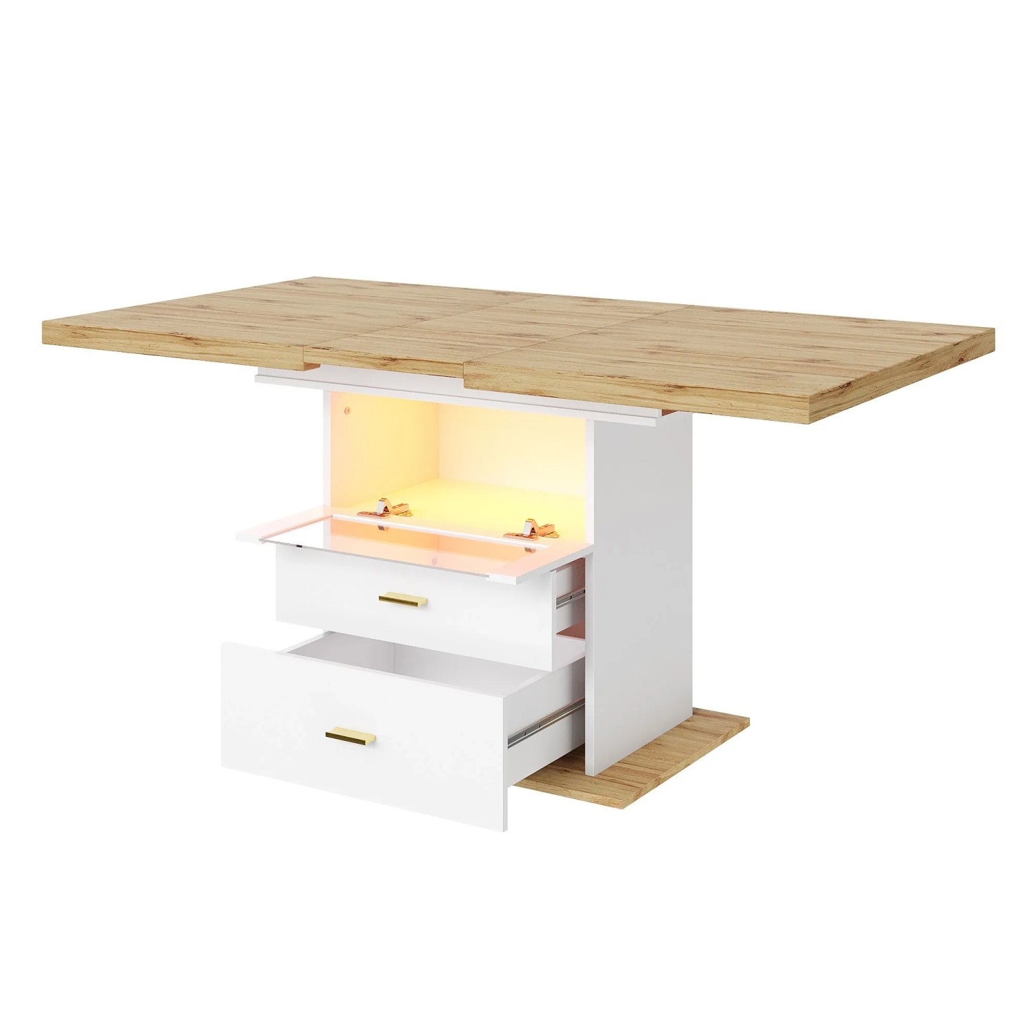okwish Esstisch mit LED Beleuchtung Esszimmer 110x140x80x75cm Weiß