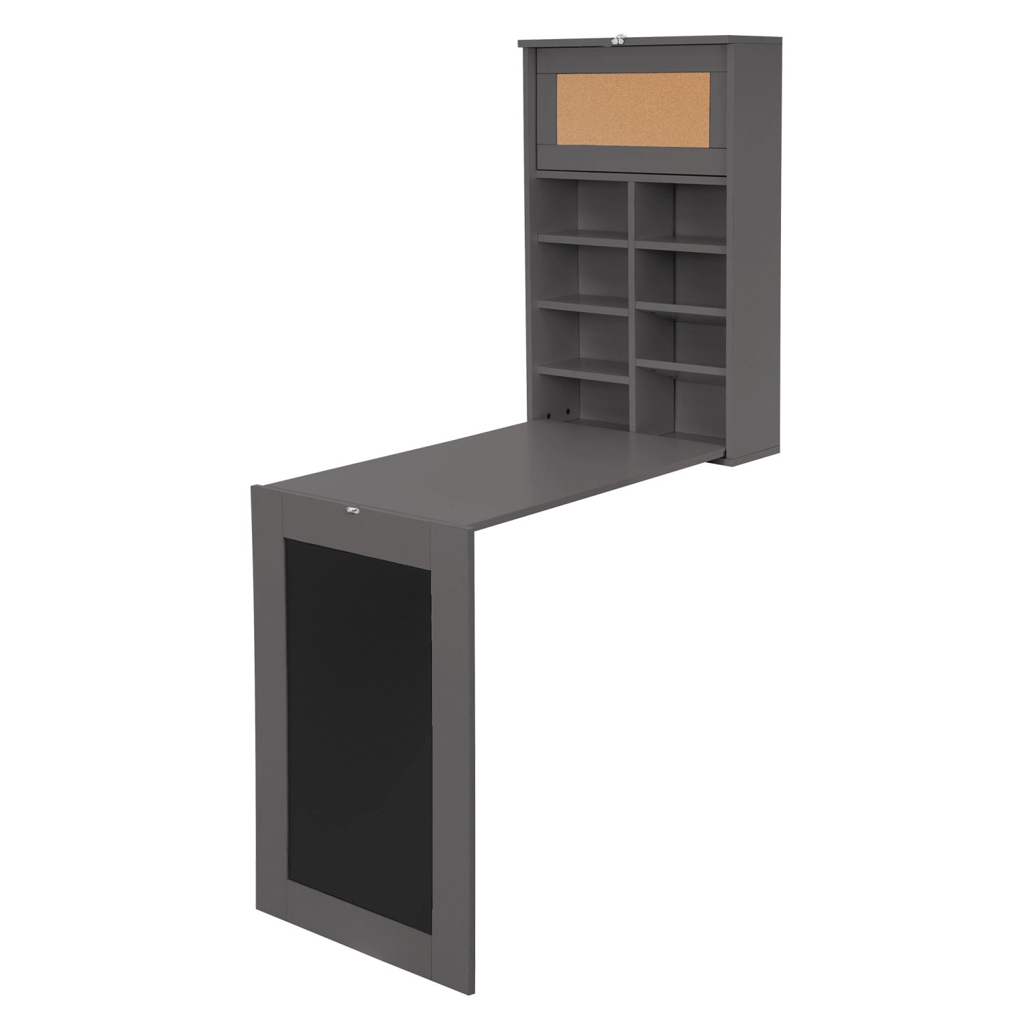 ML-Design Wandtisch Klappbar Schreibtisch Grau mit Tafel 8 Fächern und Pinn günstig online kaufen
