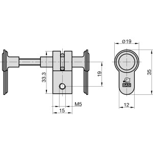 Technische Zeichnung: Basi Blindzylinder BZV 100 FS, 45-95 mm, für Feuerschutztüren bis T90.