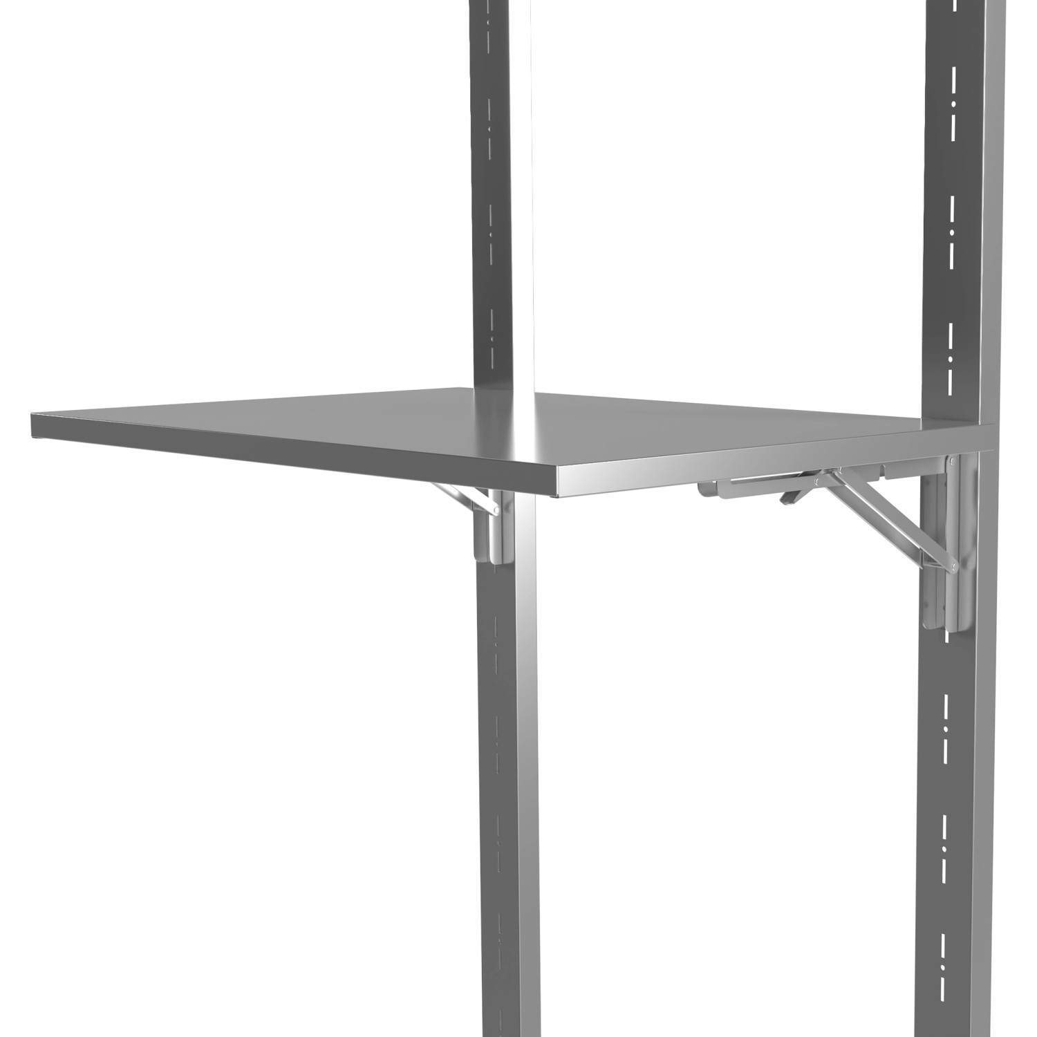 Klappbarer, verzinkter Klapptisch für Geräte- und Systemhäuser, platzsparend.