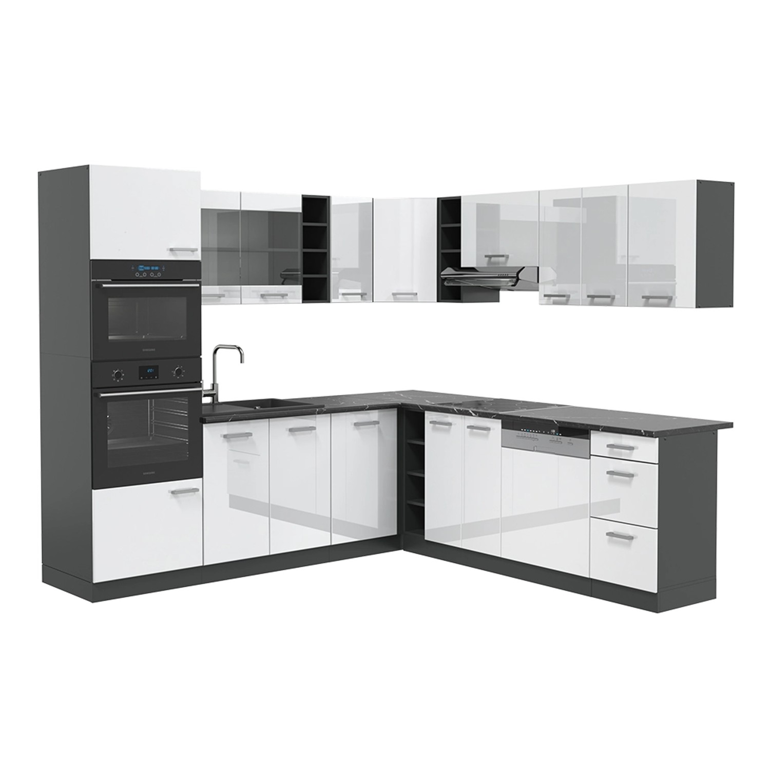 Vicco R-Line Eckküche Weiß Hochglanz/Anthrazit 237 x 60 cm ohne Arbeitsplat günstig online kaufen