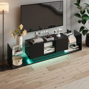 PXloue TV Schrank 200x35x45cm mit Stauraum und Verstellbaren LED Schwarz