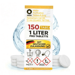 JUNG Oasis Wasseraufbereitung Tabletten Packung (150 Stk.) für 1L Wasser pro Tablette. Camping & Outdoor Trinkwasser Entkeimung.