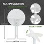 TRUTZHOLM Stehtisch, 2er Set, klappbar, weiß, mit Details zur Klappfunktion und Maßen.