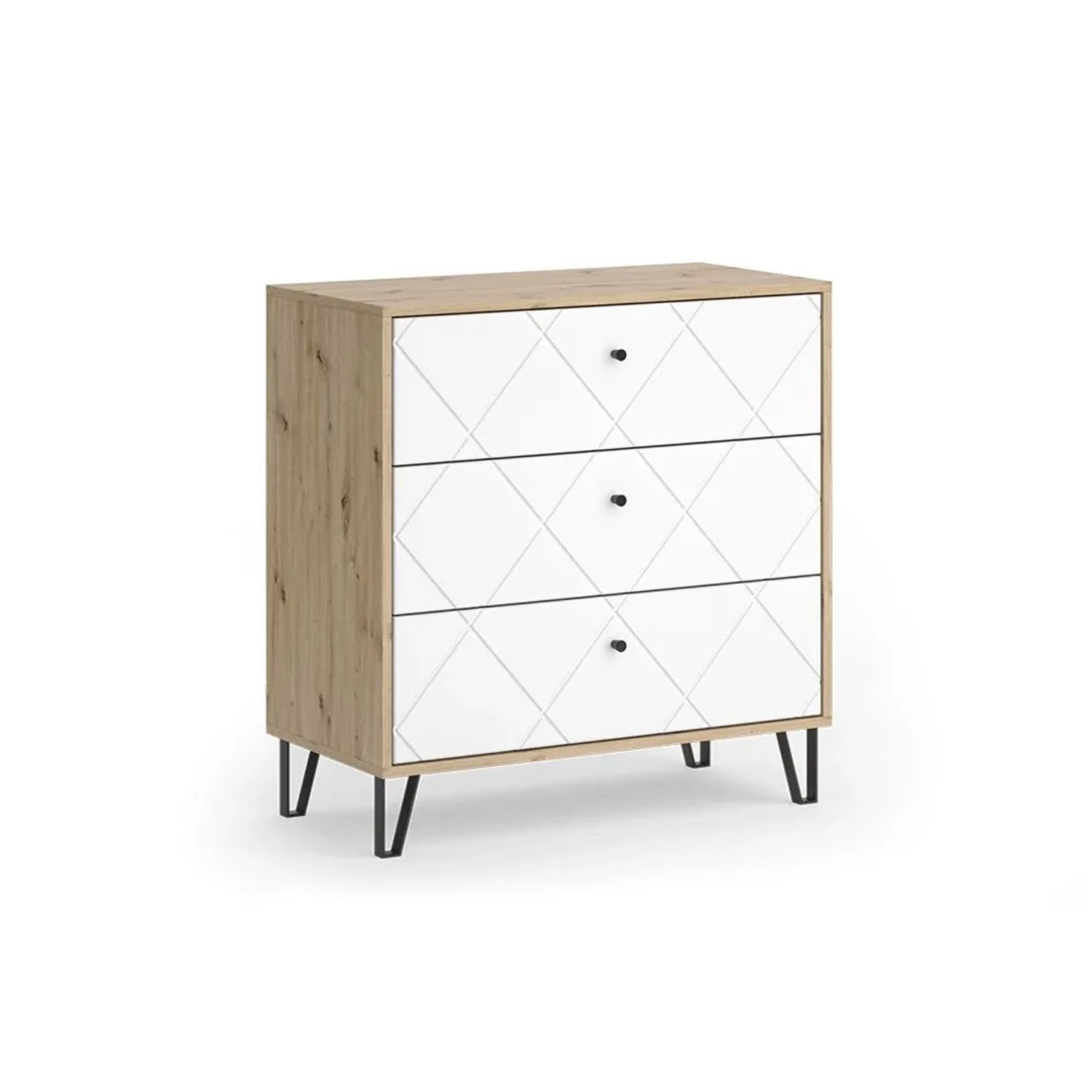 Vicco Kommode Nizza Artisan Weiß 80 x 83 mit 3 Schubladen Art Nr 57497