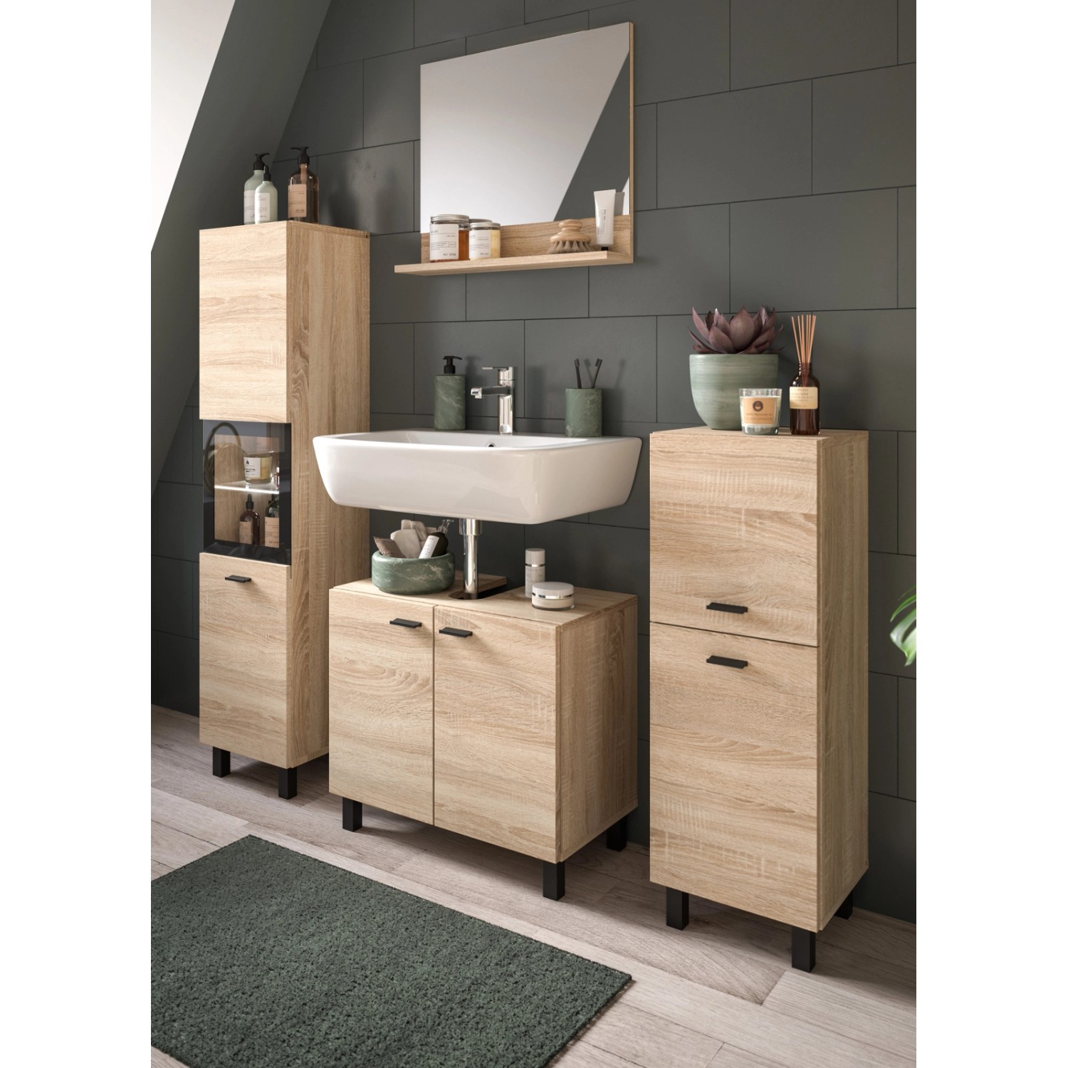 Inn.Furn Badmöbel-Set Eiche 4-teilig 140 cm Hängend oder Stehend Lowell günstig online kaufen