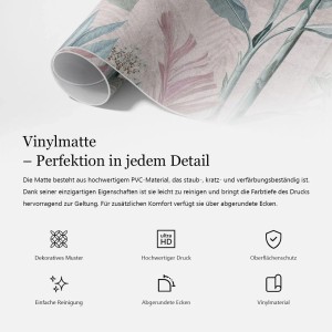 Gerollte rosa PVC Schreibtischunterlage mit Blättermuster. Schützt den Büroschreibtisch, wasserabweisend, leicht zu reinigen.