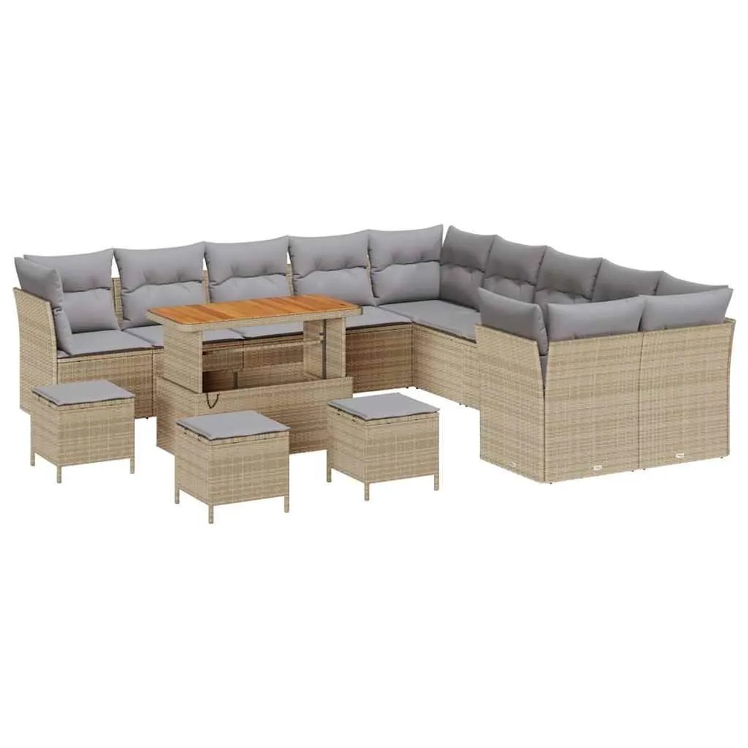 vidaXL Gartensofa-set mit Kissen 14-Tlg Beige und Hellgrau Poly-Rattan 3363502
