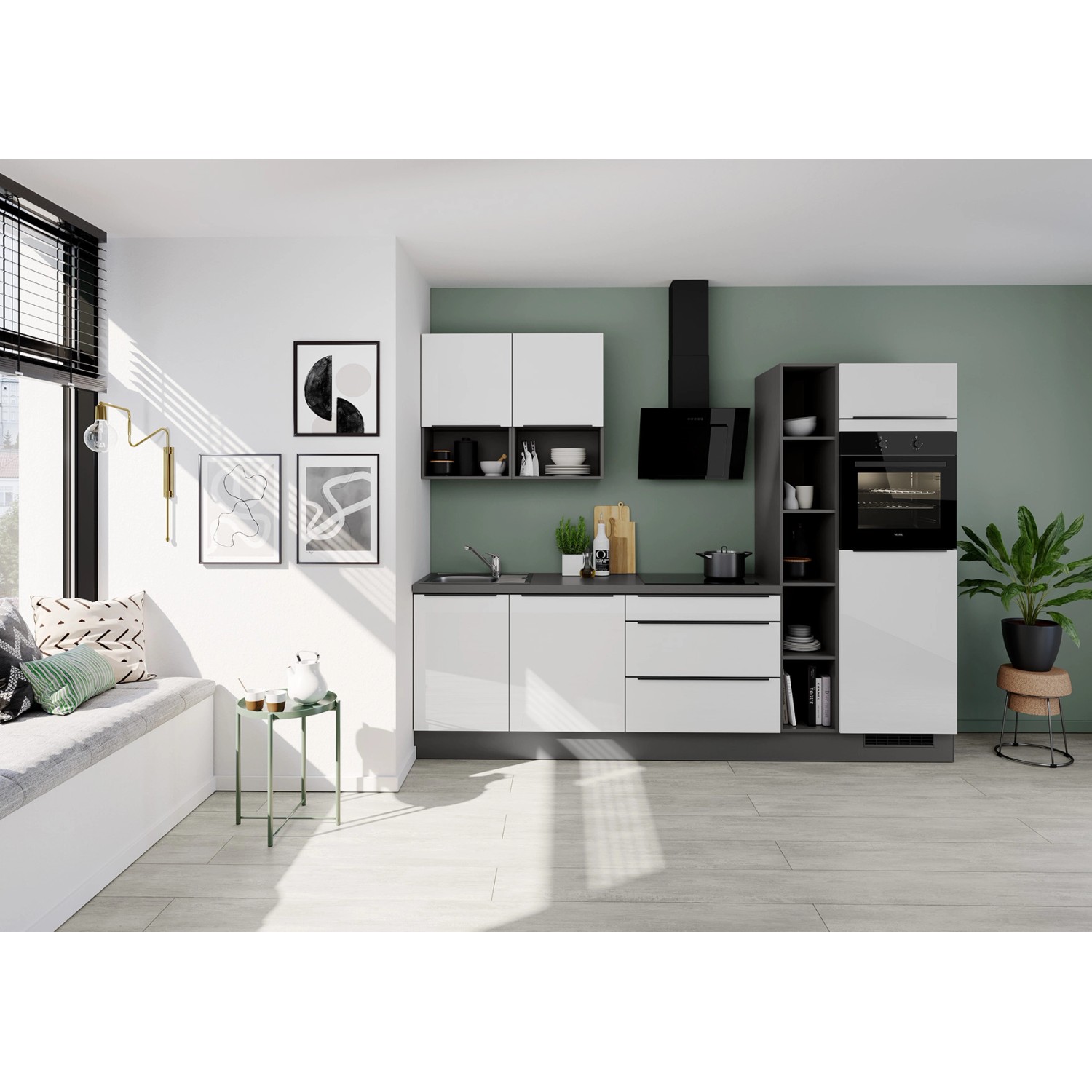 kuchen Impuls Küchen Küchenzeile IBZ4280S6 280 cm Weiß ohne E