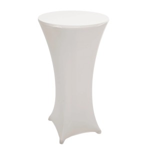 Creme-beige Stretch-Stehtischhusse für runde Tische Ø 60cm. Eng anliegend, elegant für Events.