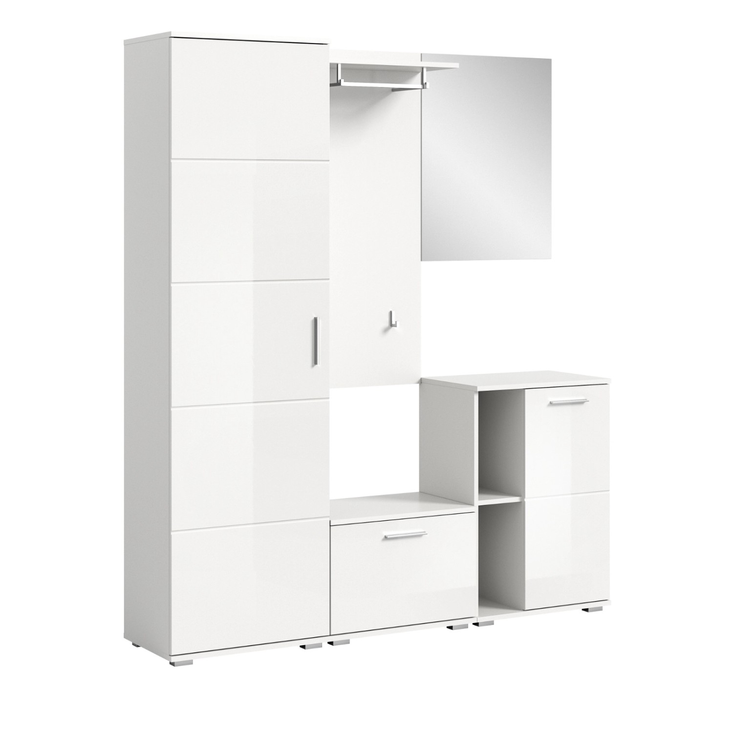 Inn.Furn Garderobe Set 5-teilig Weiß Hochglanz 165 cm Viel Stauraum Grazie günstig online kaufen