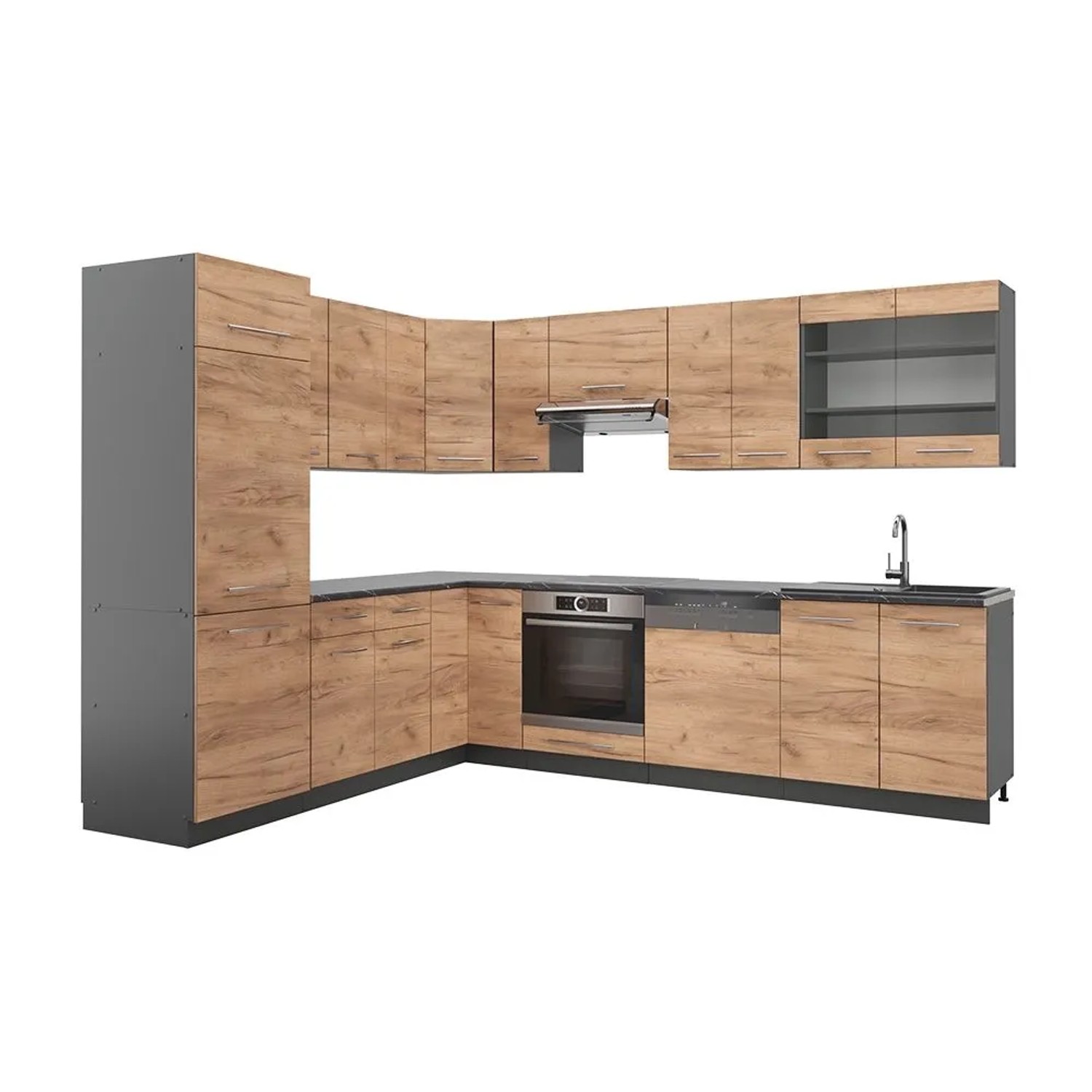 Vicco Eckküche Fame-Line Goldkraft Eiche/Anthrazit 287 x 82, AP Anthrazit