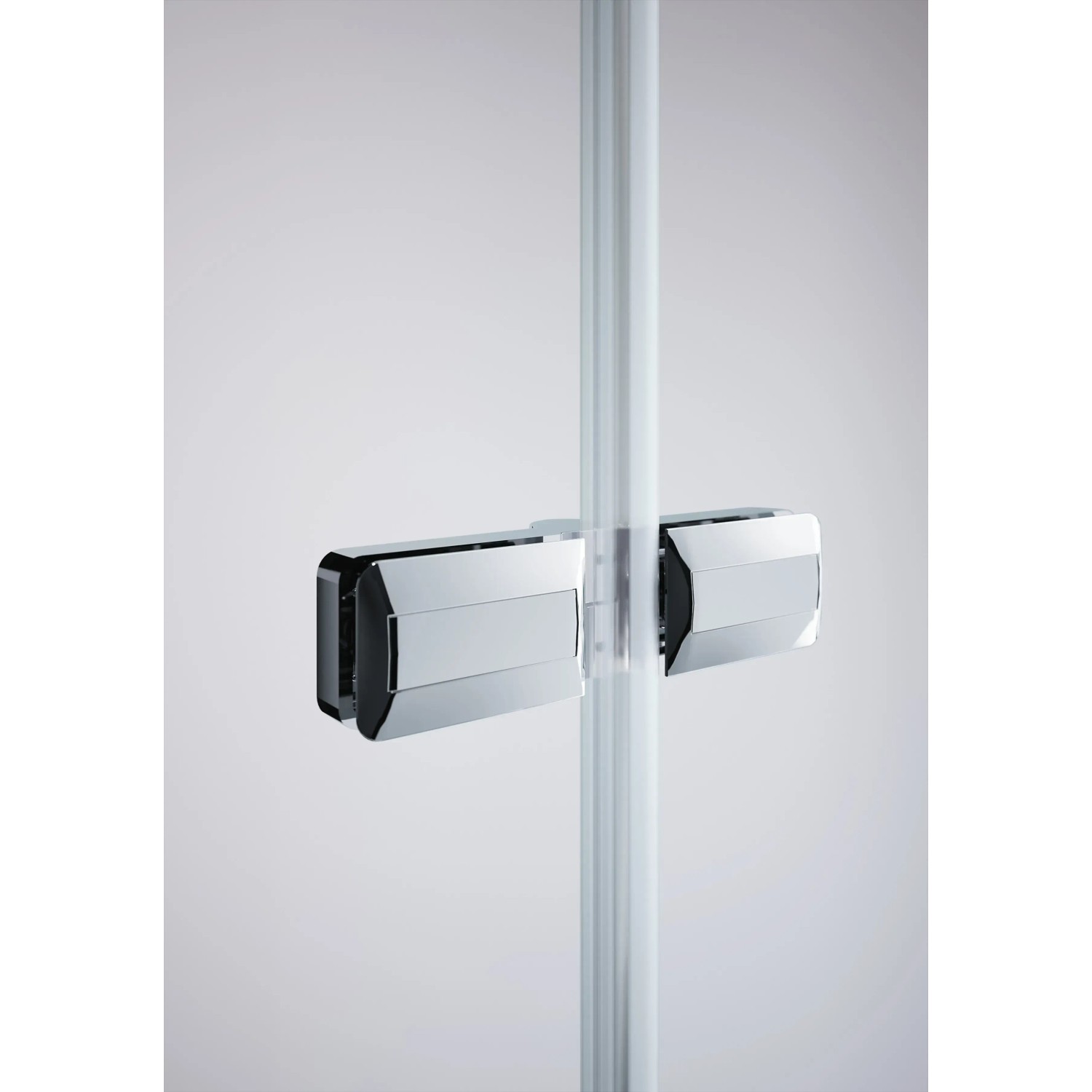 Detailaufnahme: Hüppe Schwingfalttür Design Pure, silber matt, mit Röhrenscharnier.