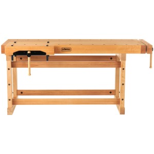 Sjöbergs Hobelbank Elite 2000 aus Buchenholz mit doppelter Zange für Werkstücke.