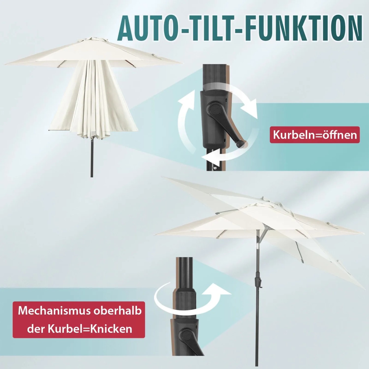 Sekey Sonnenschirm Gartenschirm mit Kurbel 270 cm_2