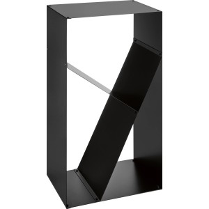Schwarzes Kaminholzregal (80x44,5x30cm) aus Stahl mit drei Fächern zur Kaminholzaufbewahrung.