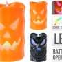 LED-Kerzen mit Halloween-Motiv: Kürbisgesicht und Totenkopf, batteriebetrieben, für stimmungsvolle Deko.