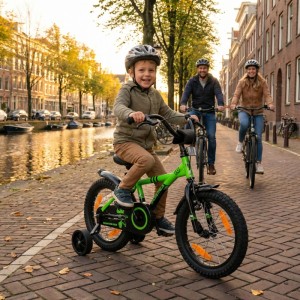 PROMETHEUS BIKES Kinderfahrrad 16 Zoll ab 4 und 5 Jahre mit Stützrädern und Rücktrittbremse Grün