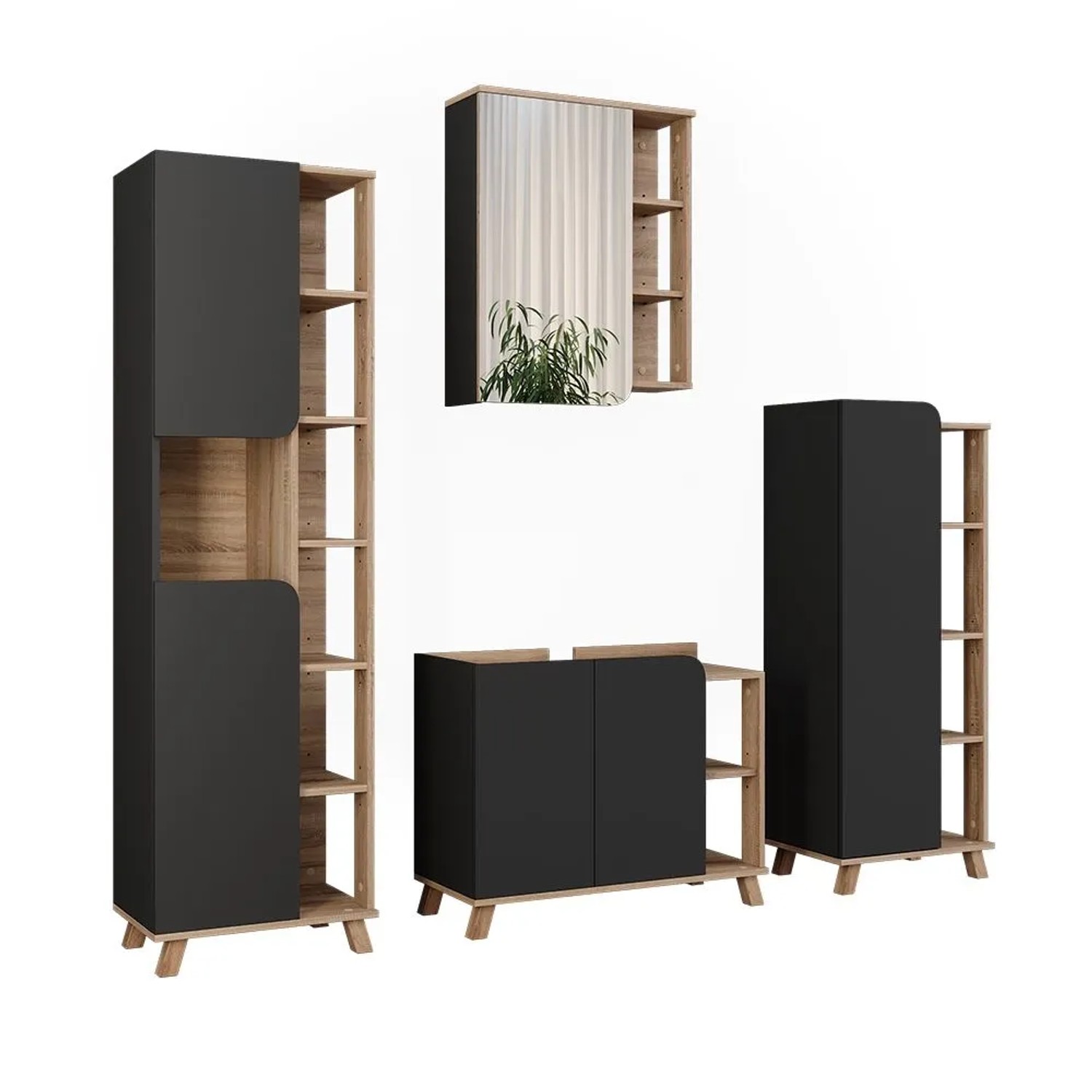 Vicco Badmöbel-Set Karen Sonoma/Anthrazit 80 x 65 4-teilig