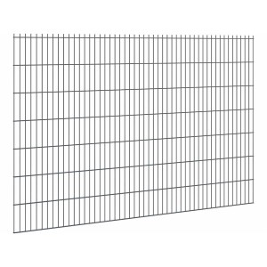 Doppelstabmattenzaun in Anthrazit, Stärke 6/5/6, Maschenweite 200x50 mm, zur Grundstücksabgrenzung.