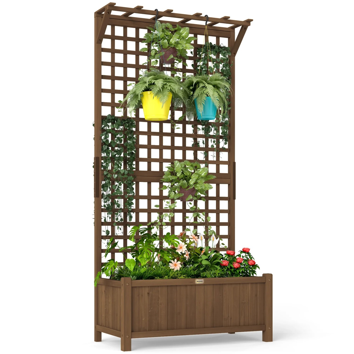 Outsunny Hochbeet Tannenholz Kaffee 90L x 45B x 183H cm