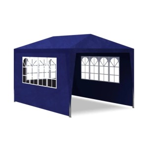 Blaues Partyzelt 3x4 m mit Fenster für Gartenpartys & Feste.