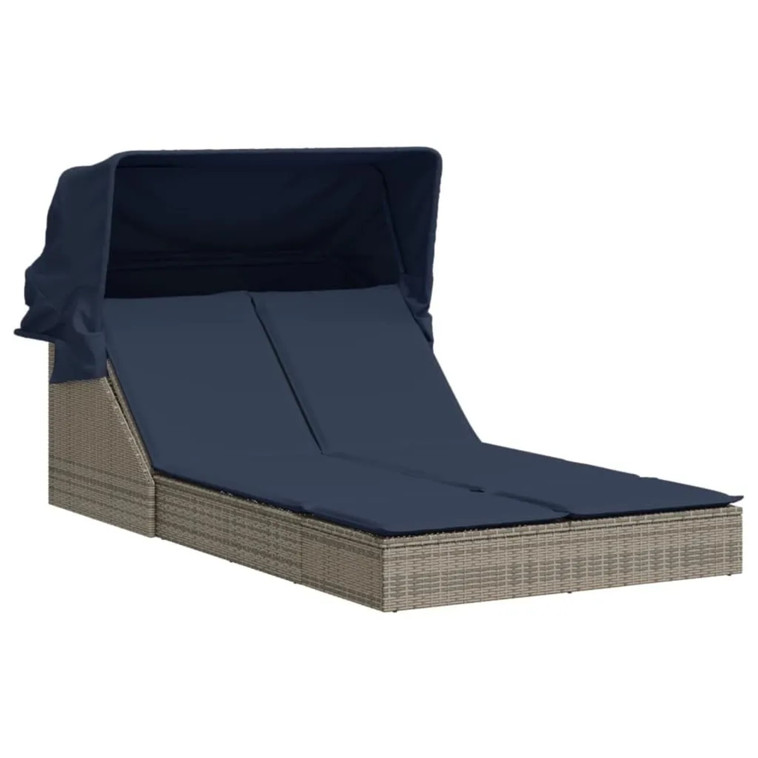 vidaXL Doppelte Sonnenliege mit Baldachin und Kissen, grau, Poly-Rattan 368 günstig online kaufen