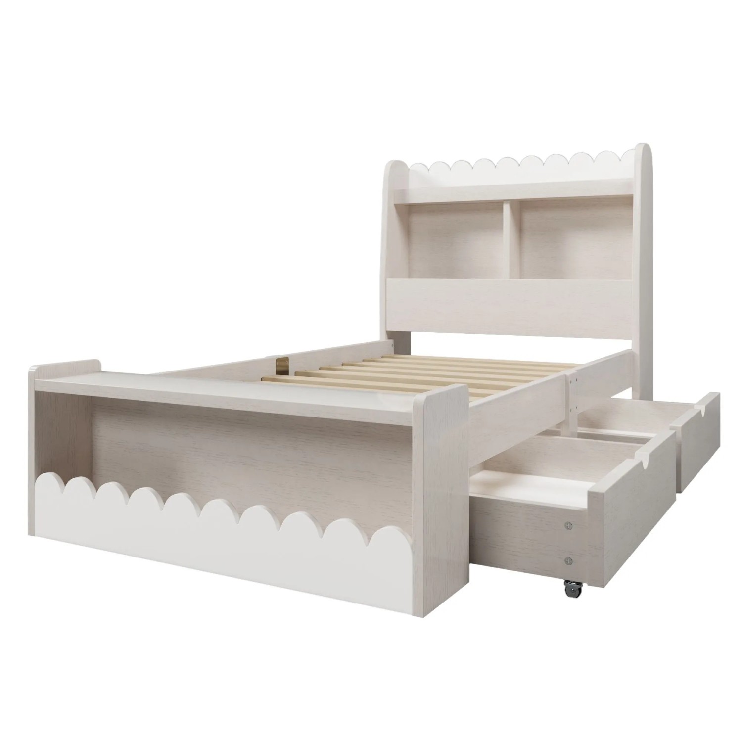 okwish Kinderbett 90x200cm mit Schubladen und Sitzbank Kinderzimmer Weiß ohne Matratze