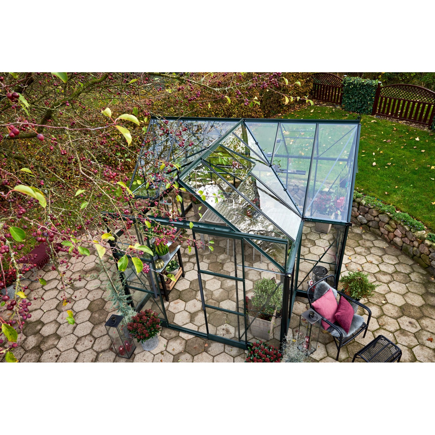 Halls Gewächshaus GardenRoom Set, grüne Pflanzenzucht mit Fundamentrahmen, 12,9 m².