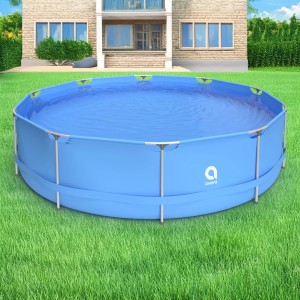 Blauer Avenli Frame Pool, runder Stahlrahmenpool (360x76 cm) im Garten.