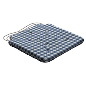 Dekoria Stuhlkissen Christoph, marineblau-ecru kariert, mit Bindebändern, 42x41x3,5 cm.