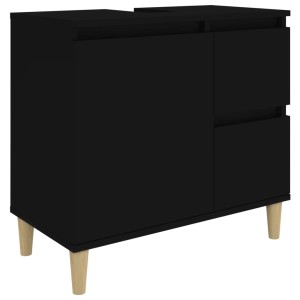 Schwarzer vidaXL Badschrank (65x33x60 cm) mit Schubladen, Tür und Holzfüßen.